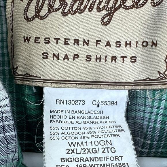 Wrangler Western Plaid Pearl Snap Shirt XXL Short Sleeve Collared Rodeo Cowboy - Picture 2 of 8